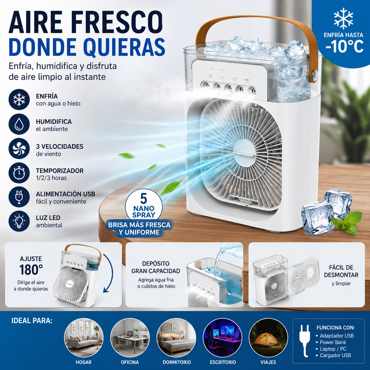 ArcticBreeze Pro - Enfriador de Aire con luz Led